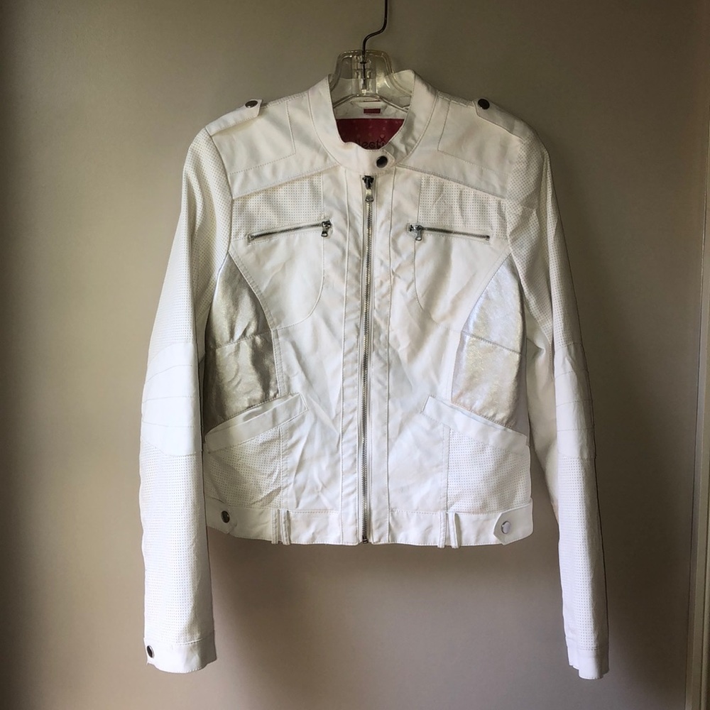 White faux leather Moto jacket